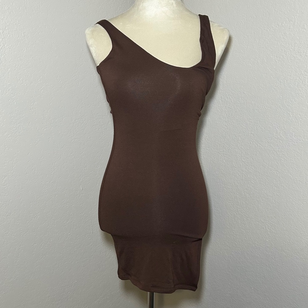 Naked Wardrobe Brown Asymmetrical Bodycon Mini Dress Small party going out